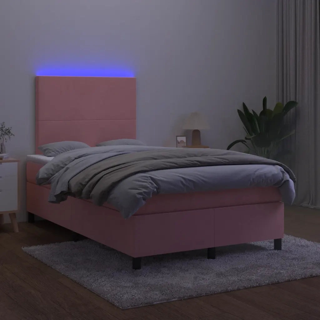 Letto a Molle con Materasso e LED Rosa 120x190 cm in Velluto 3270304