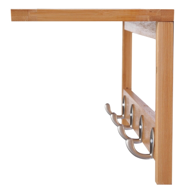 APPENDIABITI DA PARETE CON RIPIANO E 4 GANCI 50 x 16 x 17,5 cm Bamboo Naturale