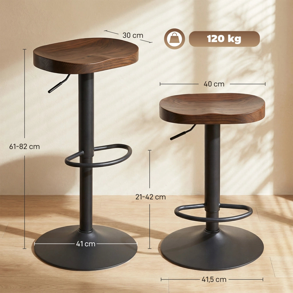 Sgabelli da Bar Regolabili 2 Pezzi ¨C Zephmum ¨C Legno di Olmo Marrone Scuro