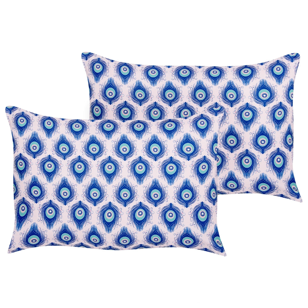 Set di 2 cuscini da giardino in tessuto di  poliestere blu e rosa con motivo a pavone 40 x 60 cm esterno giardino elegante rettangolare
