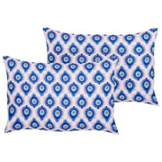 Set di 2 cuscini da giardino in tessuto di  poliestere blu e rosa con motivo a pavone 40 x 60 cm esterno giardino elegante rettangolare