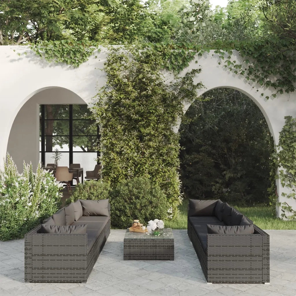 Set Divani da Giardino 9 pz con Cuscini in Polyrattan Grigio cod mxl 40374