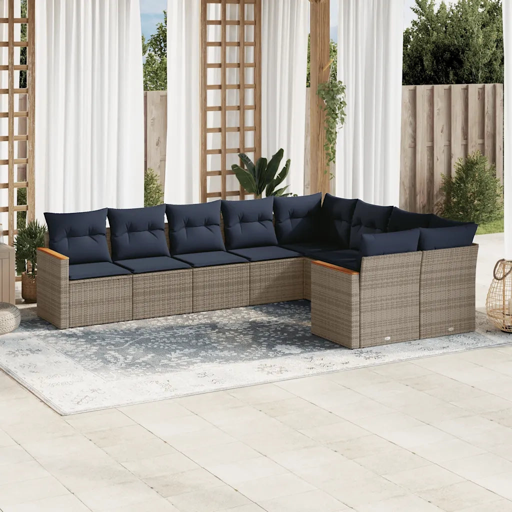 Set Divani da Giardino 9 pz con Cuscini Grigio in Polyrattan 3226306
