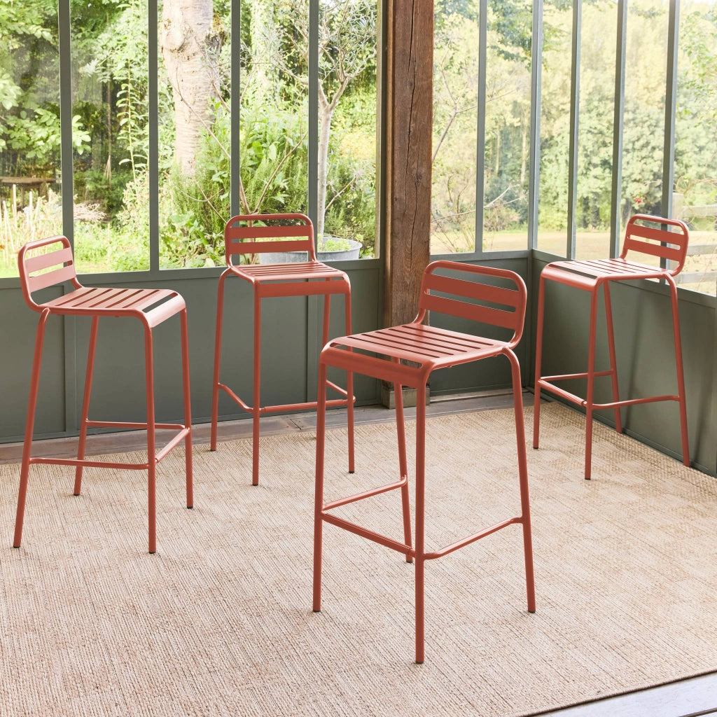 set 4 sedie alte bistrot in acciaio, terracotta