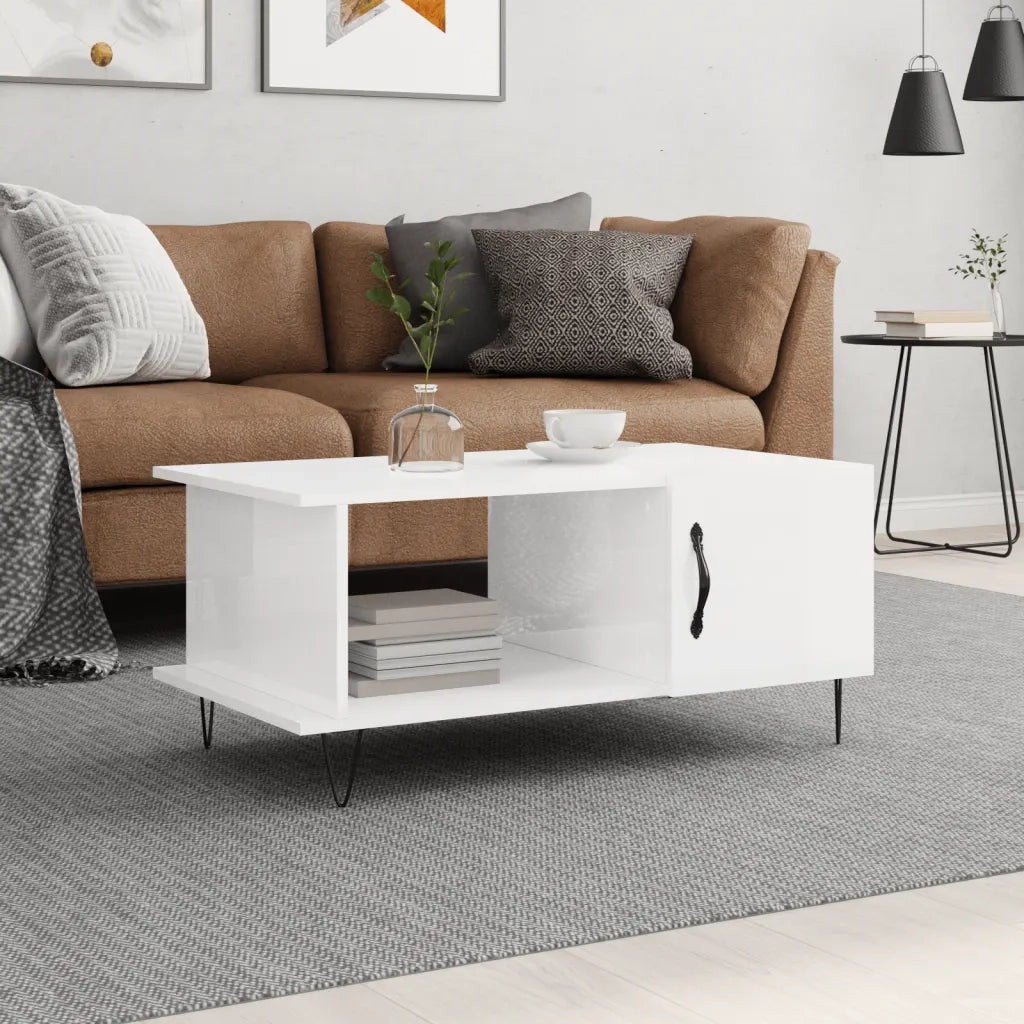 Tavolino da Salotto-Tavolino da soggiorno-Tavolo Bianco Lucido 90x50x40 cm Legno Multistrato 161767
