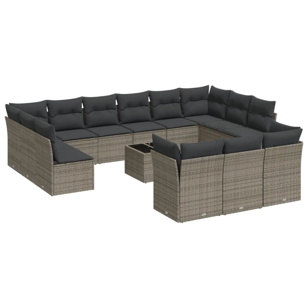 Set Divani da Giardino 14pz con Cuscini in Polyrattan Grigiocod mxl 113508