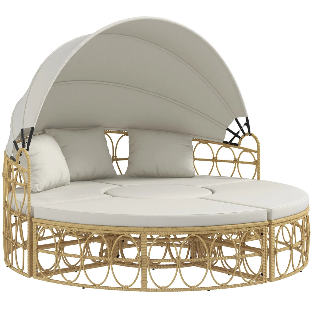 Divano da Giardino 4 Pezzi con Estraibile e Cuscini ¨C Zephmum ¨C Beige Rattan 178x85x66.5 cm