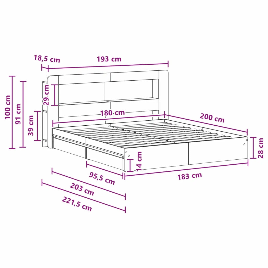 Telaio del letto con storage Sonoma grigio 180 x 200 cm 3433686