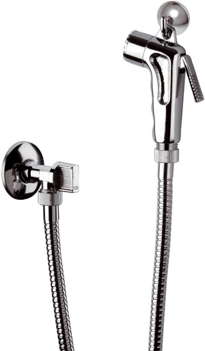 Set doccetta bidet eco con doccia a pulsante, flessibile, rubinetto e gancio cromato