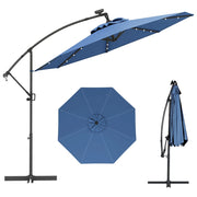 Ombrellone decentrato da 3 m con angolazione regolabile rotazione a 360° 24 luci LED solari design moderno in alluminio blu 20_0013011