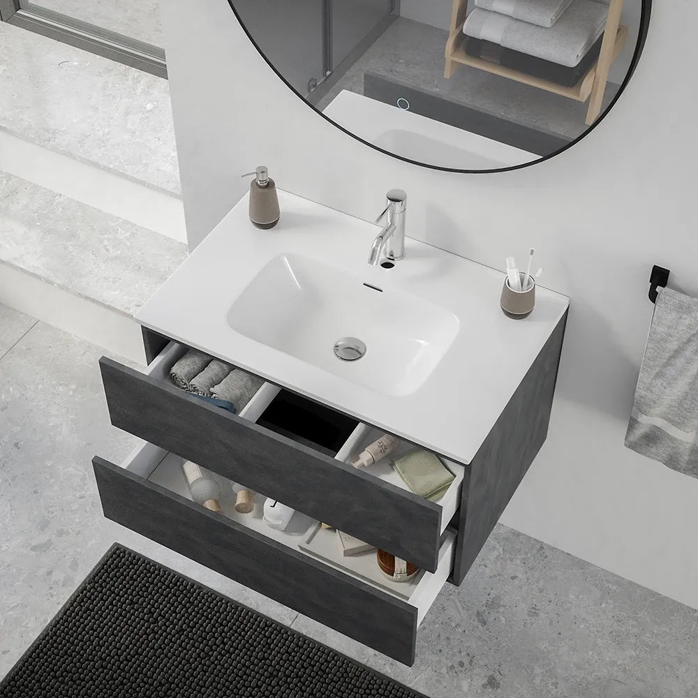 Mobile da bagno sospeso 70 cm effetto cemento scuro con lavabo | Yili