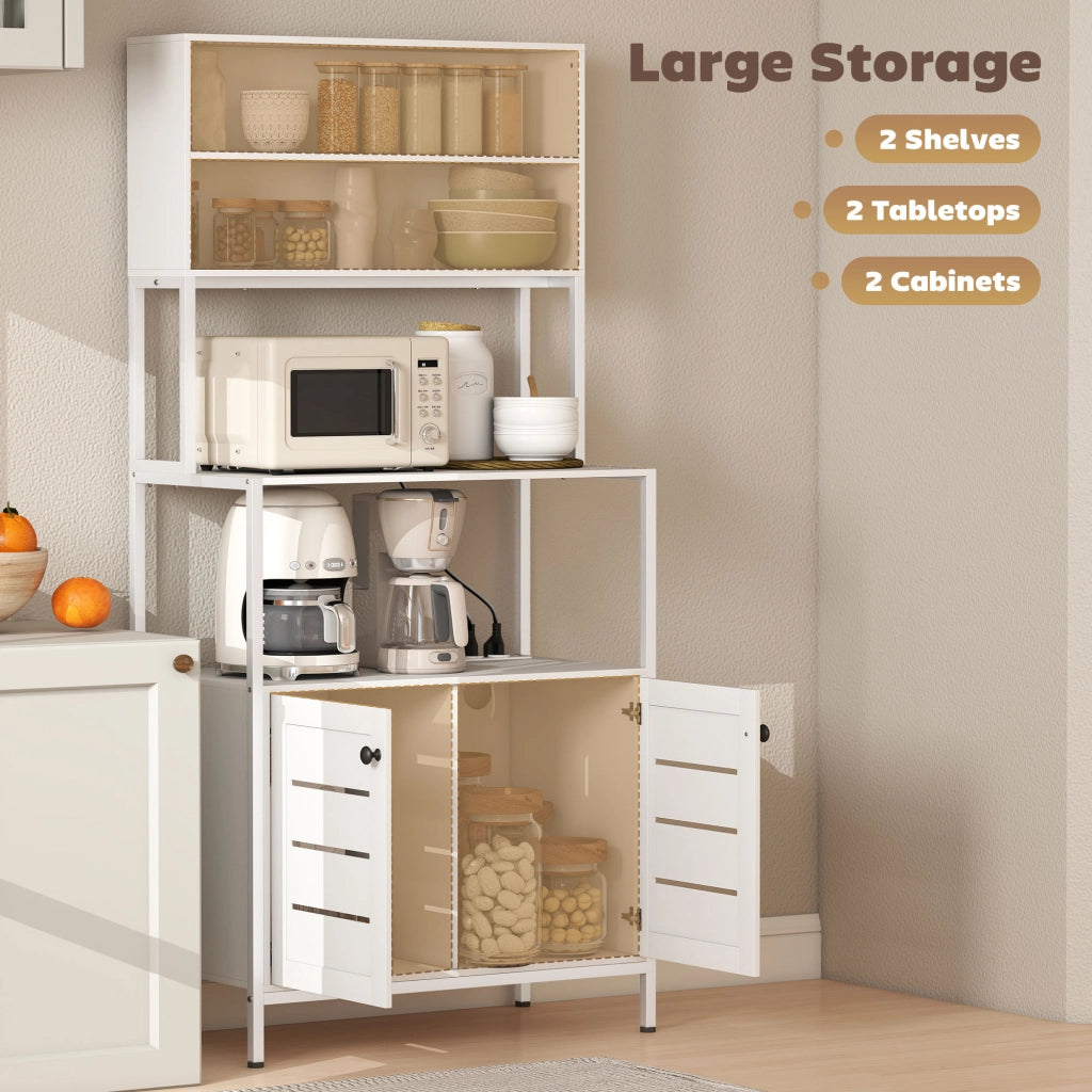 Credenza Cucina Mobile Dispensa 80x42x171 cm in Legno e Acciaio Bianco