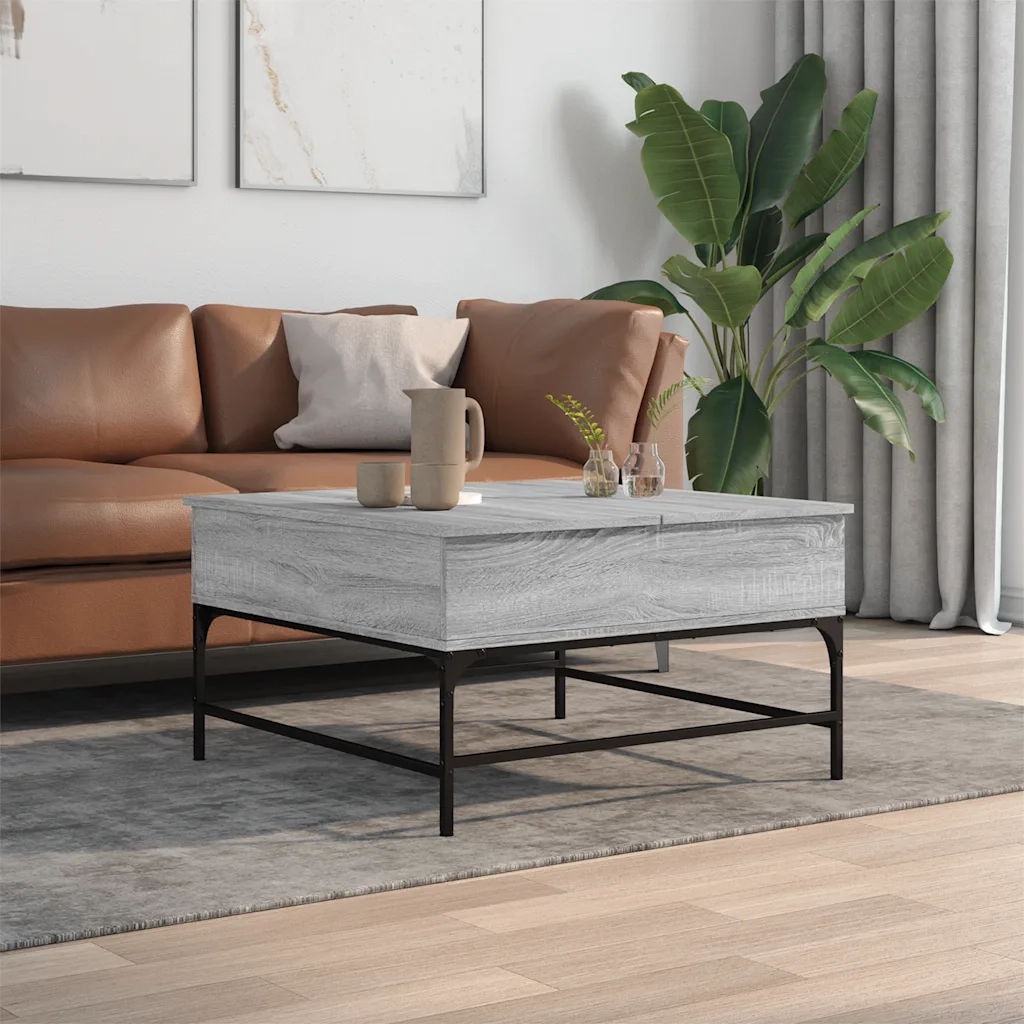 Tavolino salotto | Tavolino da caff¨¨ | Tavolino da Soggiorno Grigio Sonoma 80x80x45 cm Multistrato Metallo