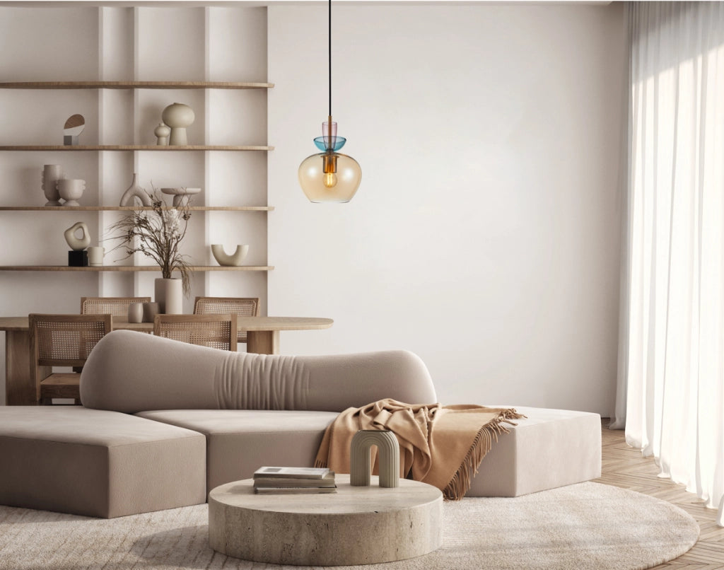 Lampada a sospensione FANDA oro vetro ambra 1xE27 Italux