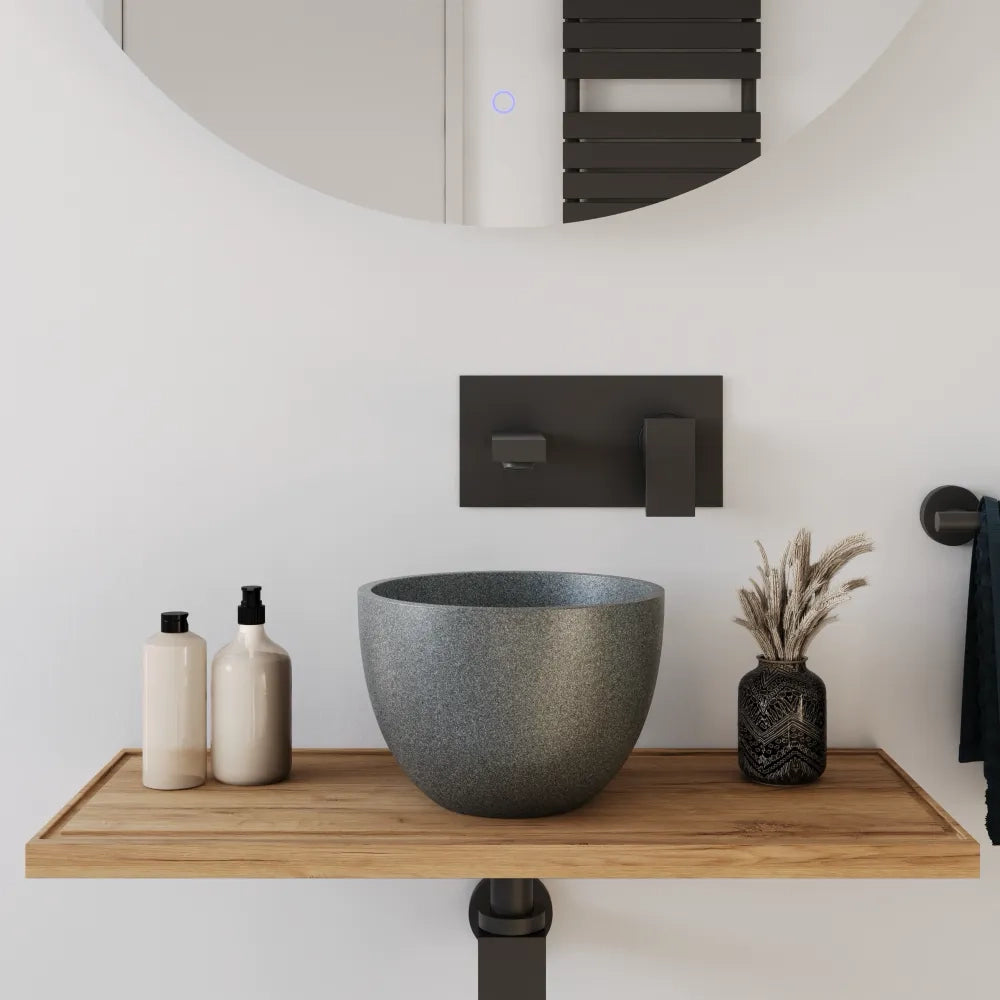 Lavabo da appoggio tondo in microcemento 22,5x15,5 cm grigio | Sevan