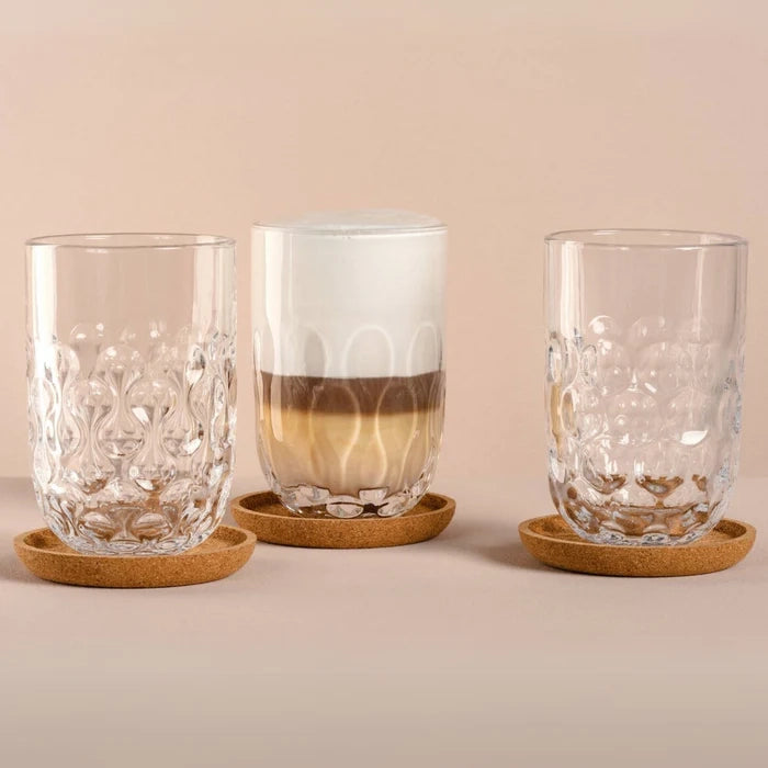 set 3 bicchieri Leonardo in vetro con sottobicchieri 390 ml