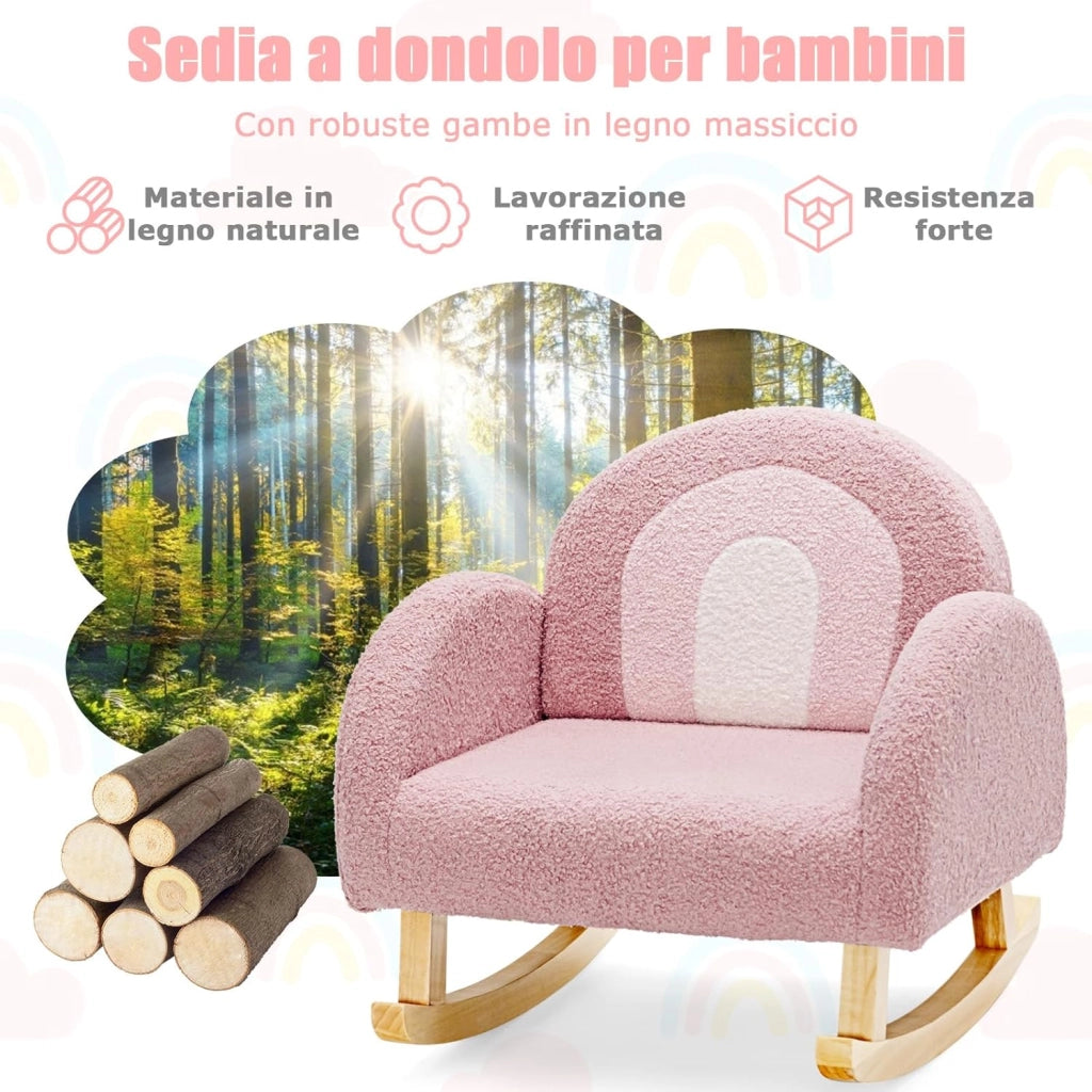 Sedia a Dondolo per Bambini con Gambe in Legno Massiccio, Poltrona a Dondolo per Bambini con Cuscinetti Antiscivolo, per Stanza dei Giochi, Camera da Letto, Scuola Materna (rosa)