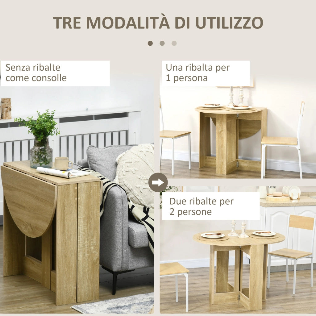 Tavolo Pieghevole Salvaspazio 104x76x73,7 cm 2 Ribalte Rovere