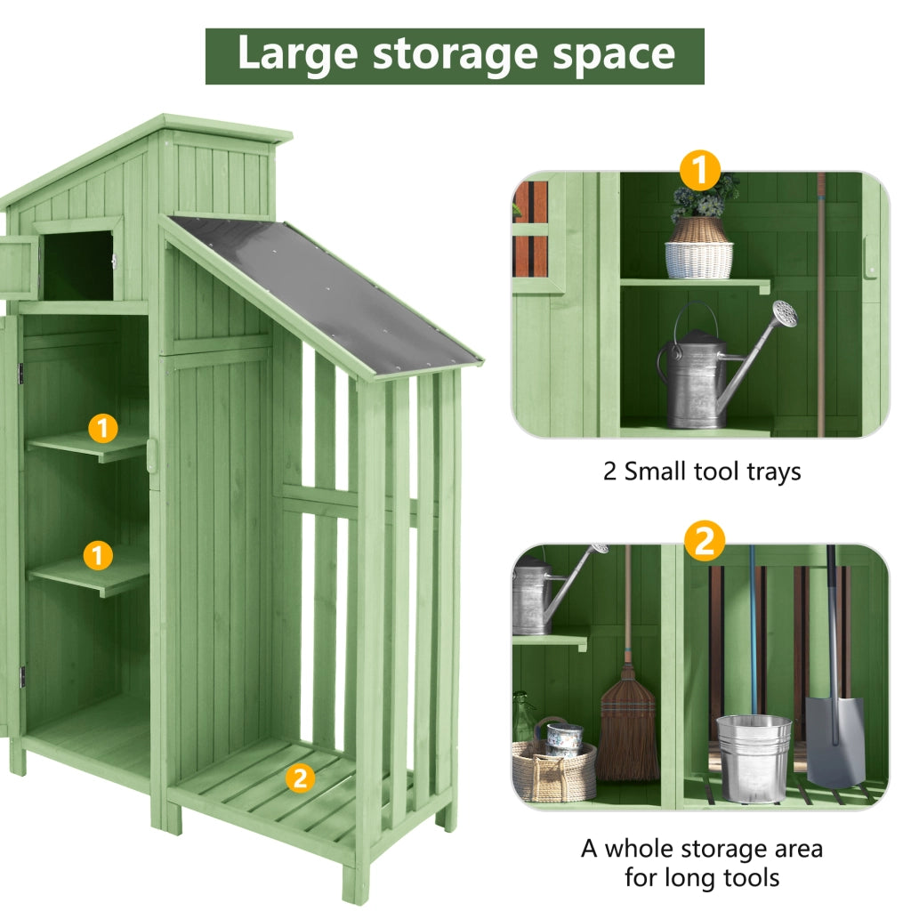 Capanno da giardino Armadio da giardino Armadio da giardino; Altezza x Larga: 124x46 cm; Altezza 124x46x174cm; adatto anche per piccoli giardini; Verde (Capanna di legno; 1 pezzo; Casa da giardino)