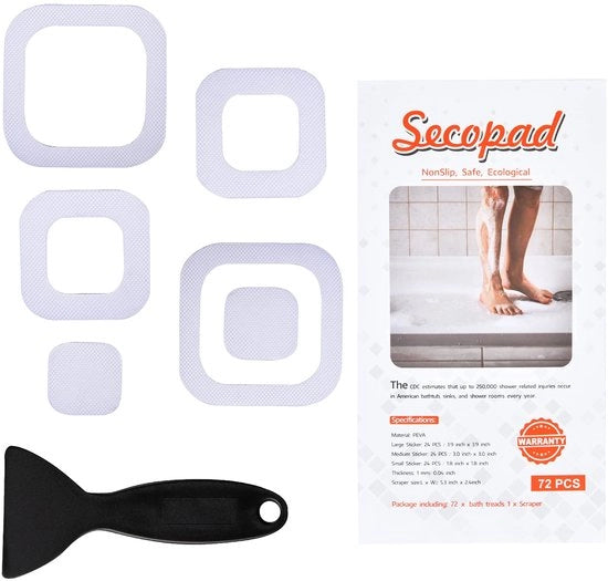 Antislip badstickers, 72 pezzi, adesivi di sicurezza per bagno, vasche da bagno, docce, scale con grattugiatore (bianchi)