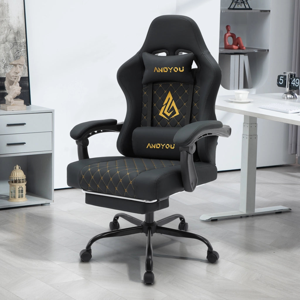 Poltrona Gaming Racing Ergonomic ¨C zephmum ¨C Pelle Nera 80x70x130