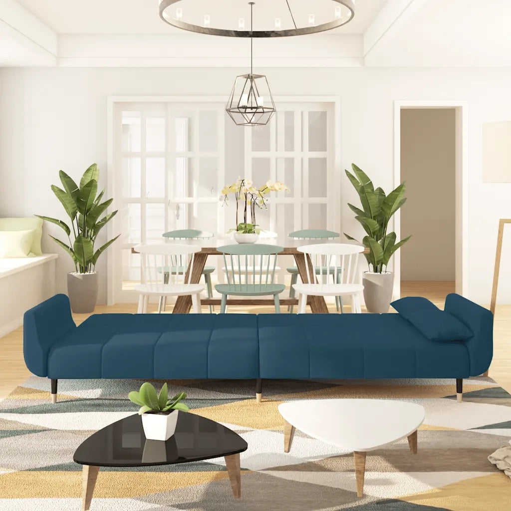 Divano Letto a 2 Posti con 2 Cuscini Blu in Velluto 337581