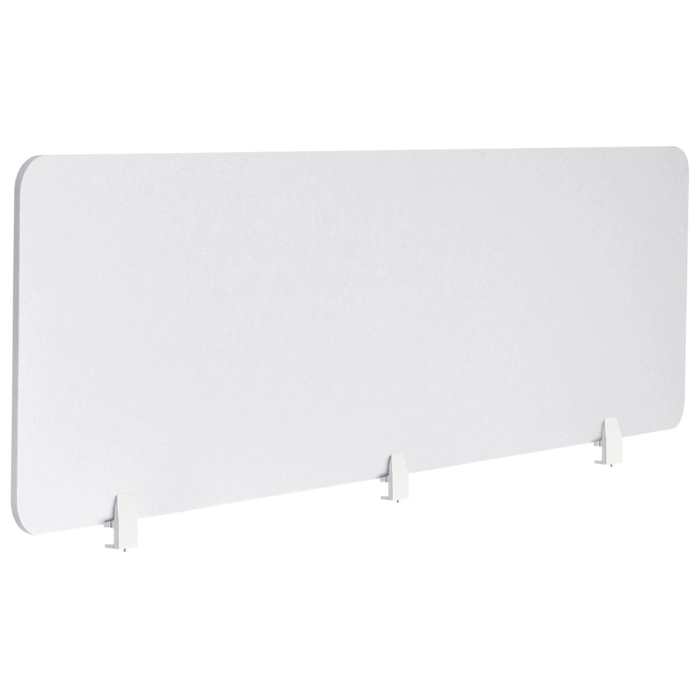 Divisorio da scrivania in PET con rivestimento in tessuto 180 x 50 cm bianco sporco Schermo acustico Morsetti di montaggio modulari Casa Ufficio