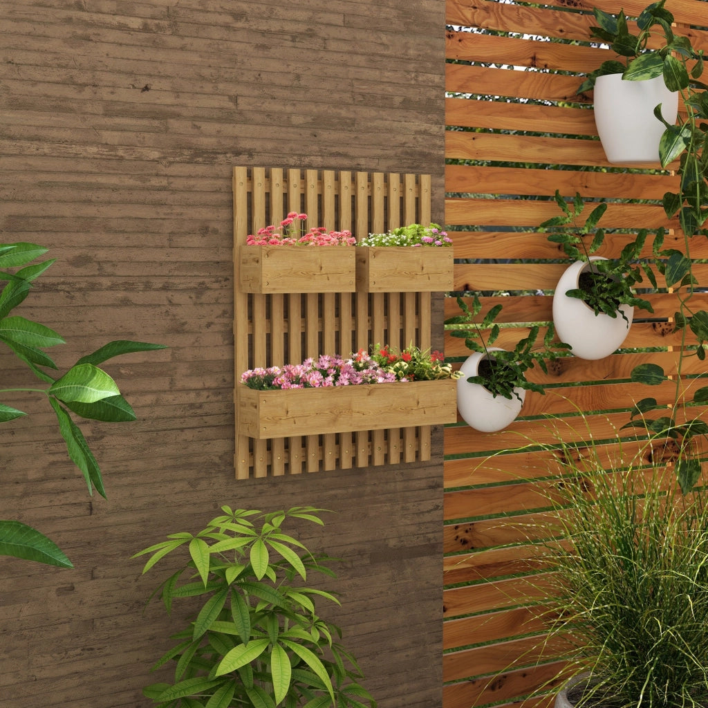 Fioriera Verticale a Doghe 60x16x80 cm con 3 Vasi Rimovibili in Legno di Abete Marrone Bruciato