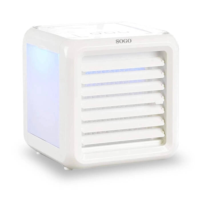 Mini climatizzatore portatile USB 7W con serbatoio 700 ml, 3 velocità e luci LED 7 colori, raffrescatore aria personale - Sogo