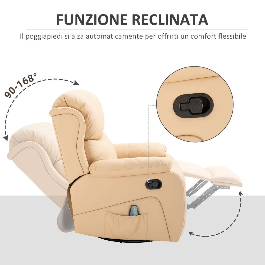 POLTRONA RELAX RECLINABILE BEIGE RISCALDANTI E POGGIAPIEDI 97X92X104 CM BEIGE