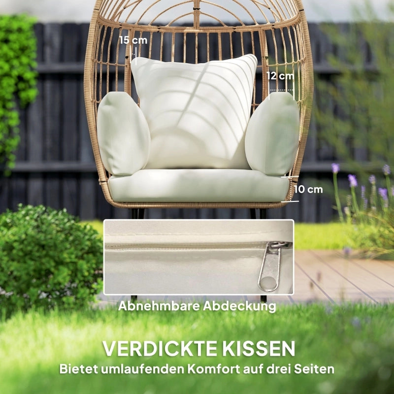 OKWISH Poltrona da Giardino a Uovo con Schienale Alto e Cuscini Sfoderabili, Rattan, Beige, 95 × 80 × 155 cm