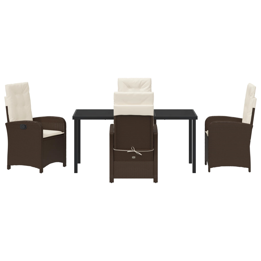 Set da Pranzo da Giardino da 5 Pezzi con Cuscini Marrone Rattan in Polietilene
