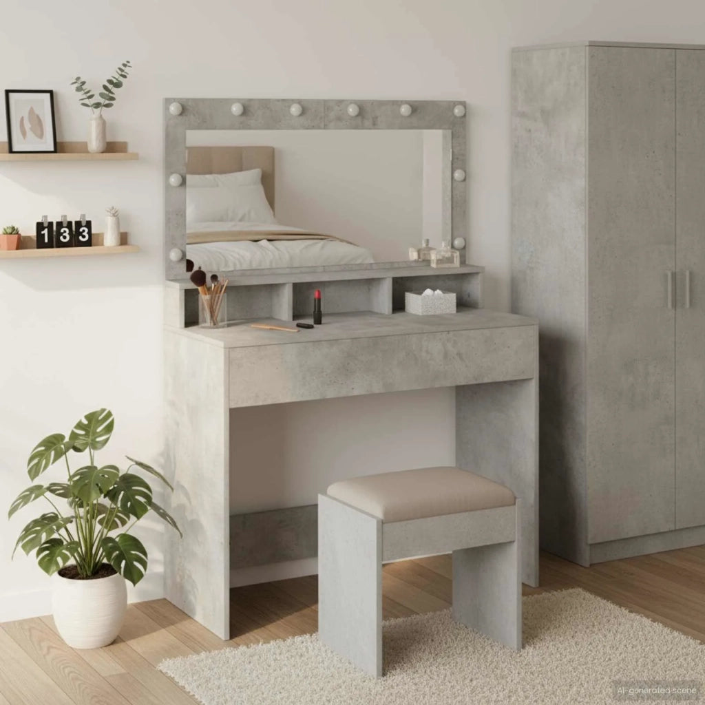 Toeletta | Tavolo da Trucco con specchio Grigio cemento 100 x 41 x 135 cm