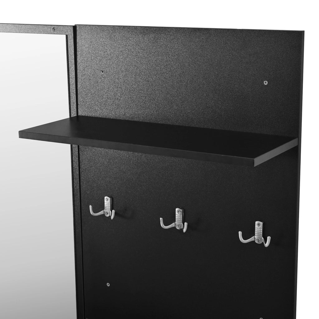 Guardaroba da ingresso compatta con scarpiera, panca, specchio e LED, colore nero