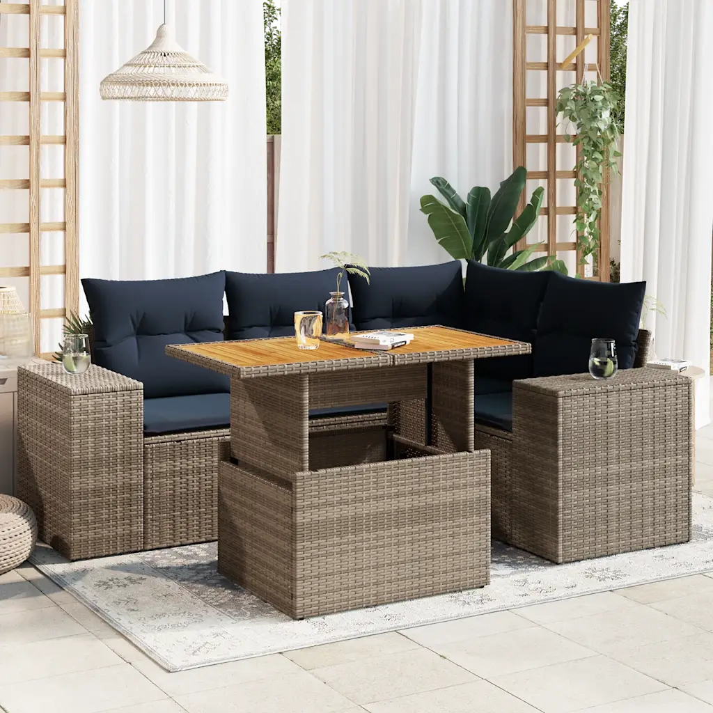 Set Divano da Giardino 5 pz con Cuscini Grigio in Polyrattan 3327372
