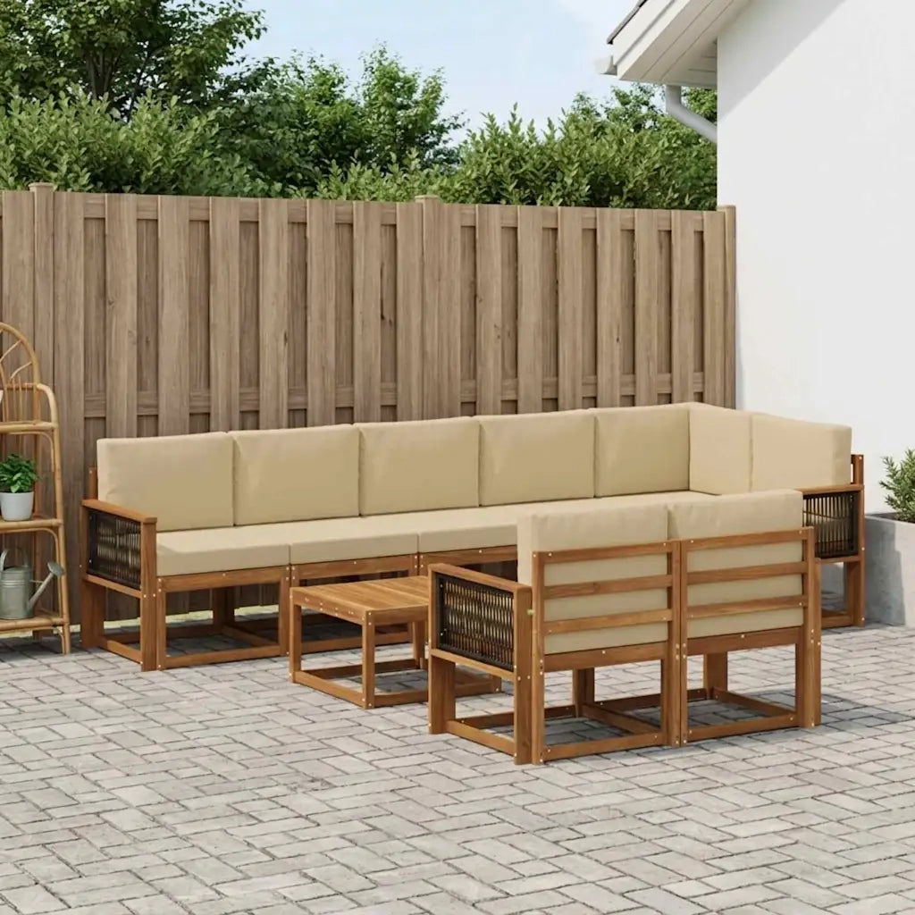 Set di divani da esterno 9 pcs Naturale e Beige Poliestere 3385334