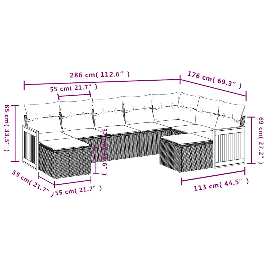 Set Divani da Giardino 9 pz con Cuscini Nero in Polyrattan 3228220