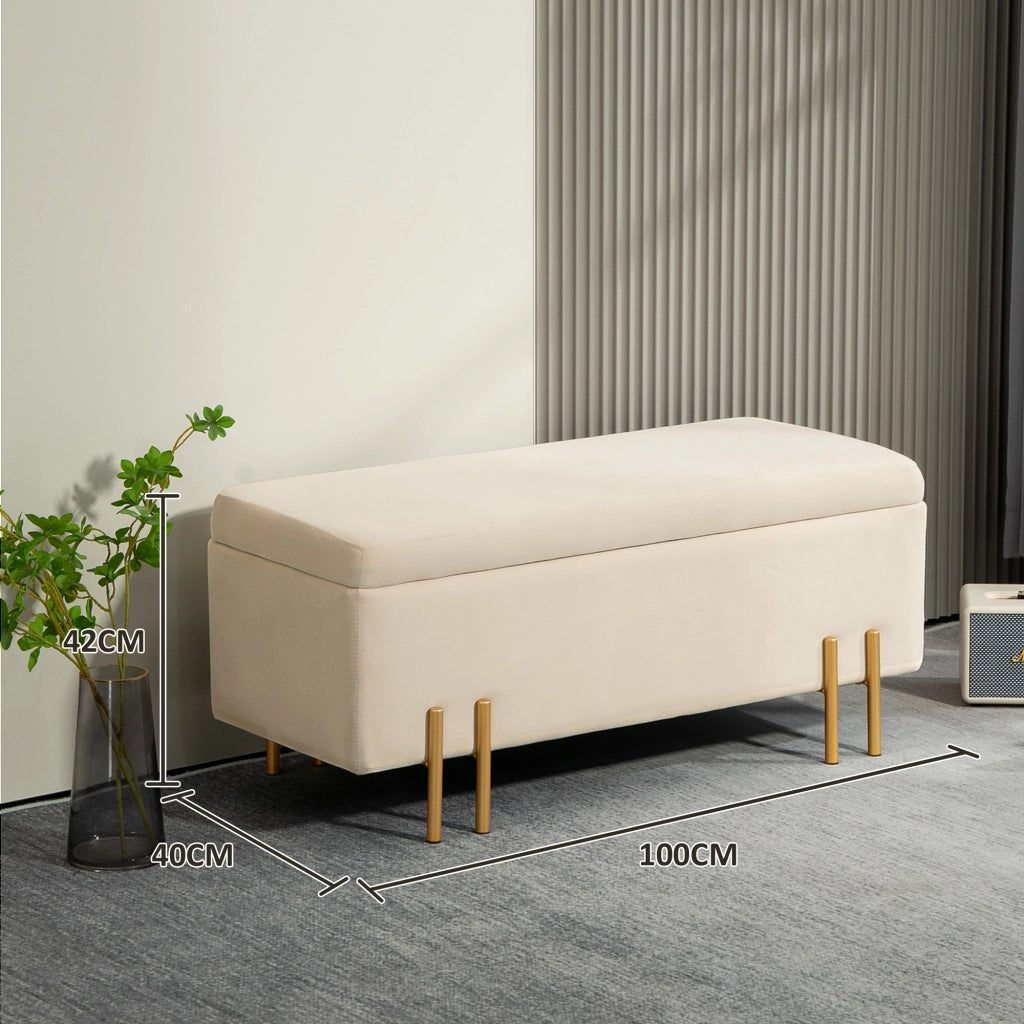 PANCHETTA CONTENITORE 100 x 40 x 42 cm Beige in legno e metallo galvanizzato