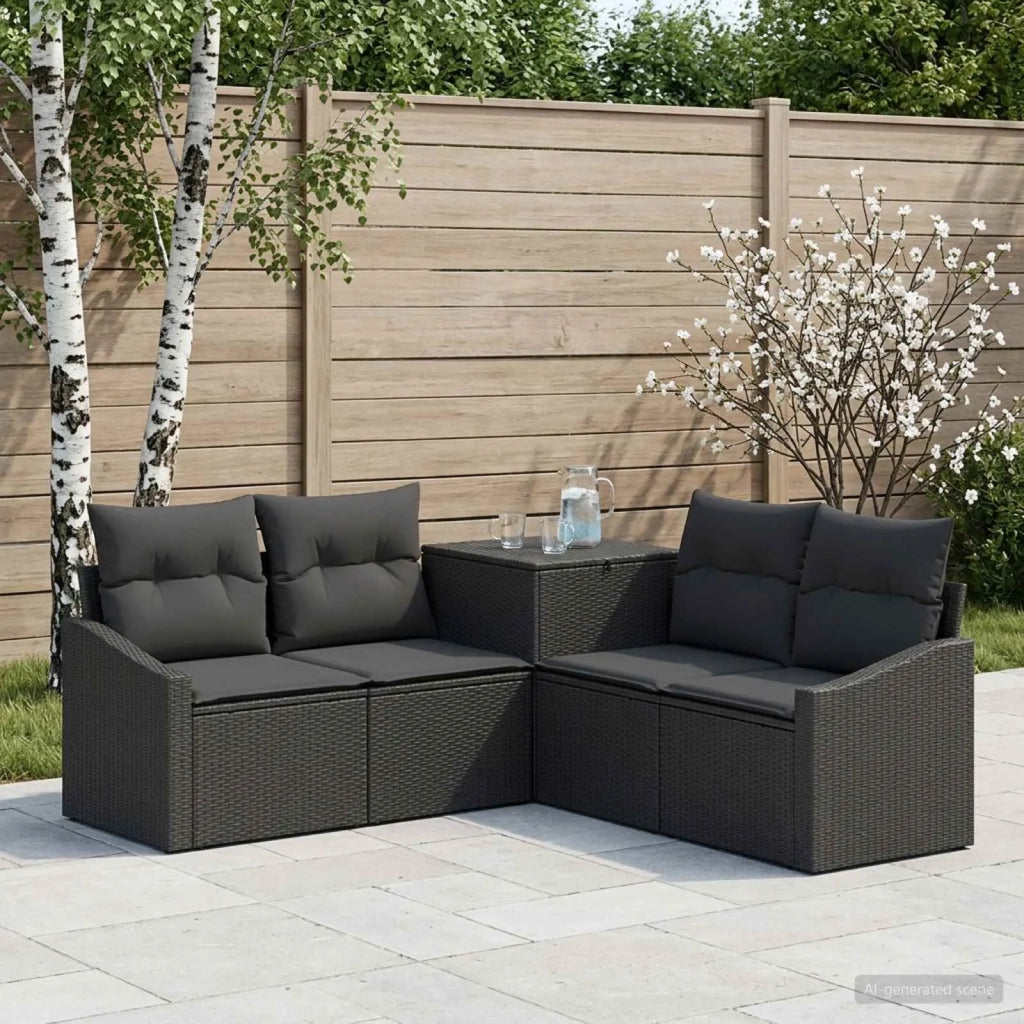 Set di divani 5 pz Nero Rattan sintetico e Acciaio 3447811