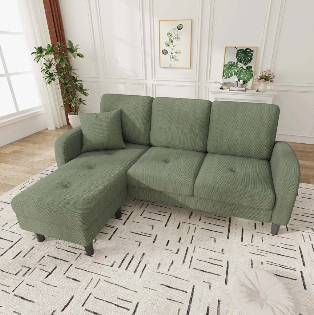 Divano angolare modulare con chaise longue 166 x 118 x 77 cm in tessuto cord verde