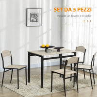 Set da Pranzo Tavolo Rettangolare e 4 Sedie in Acciaio e MDF Nero e Rovere