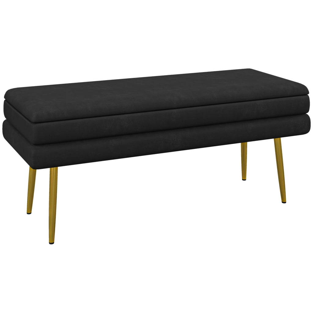 Divanetto con cassetti ¨C zephmum ¨C nero e dorato, velluto, 100x37.5x42 cm