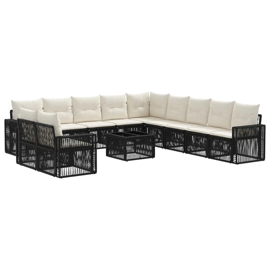 Set Divano da Giardino 12 pcs Nero e Bianco Crema polyrattan