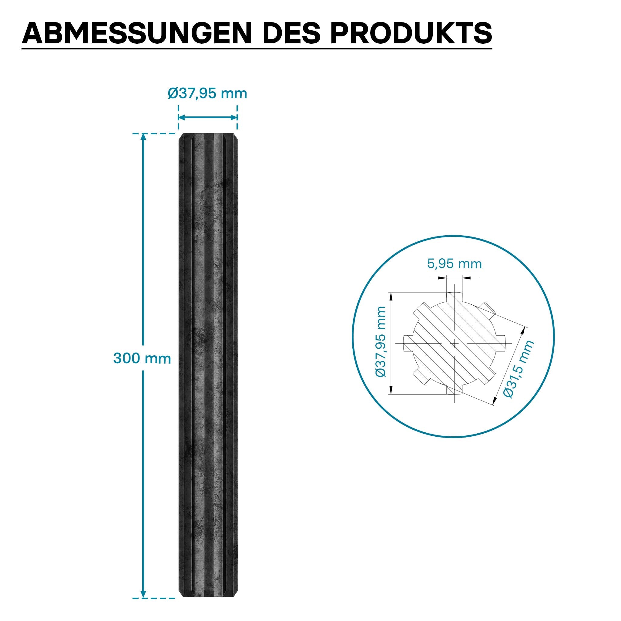 Profilo scanalato per albero cardanico GT Giunto scanalato 300 mm 8-32x38x6 Trattore Cardano