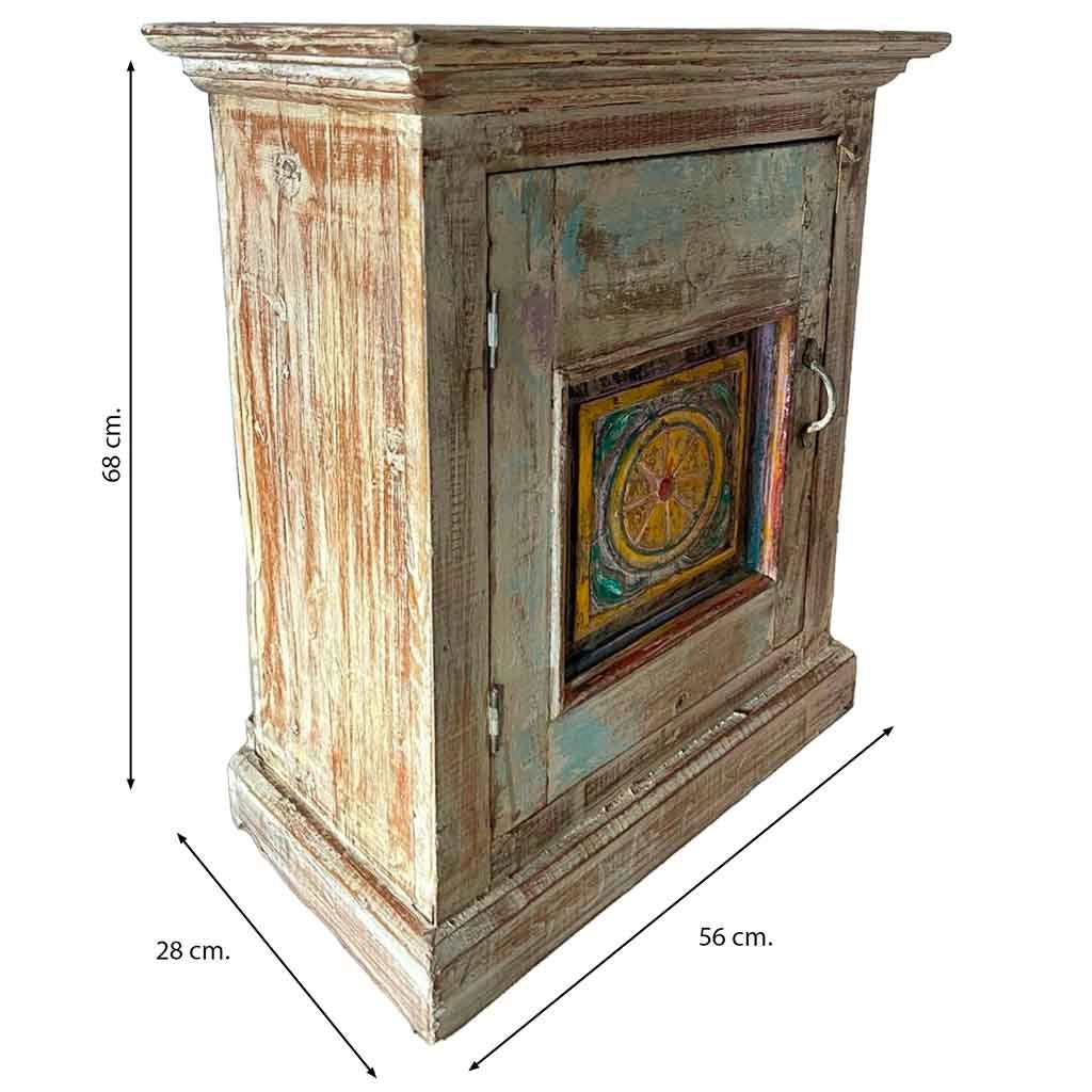 Comodino in legno con finitura artigianale marrone 56x28x68h cm