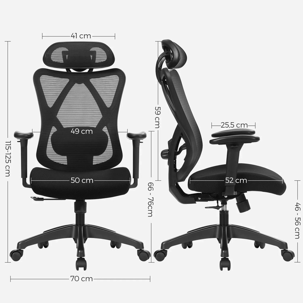 Sedia da ufficio in tela sedia per computer seduta ergonomica supporto lombare regolabile poggiatesta regolabile schienale reclinabile capacità di carico 150 kg altezza regolabile nero 12_0004856