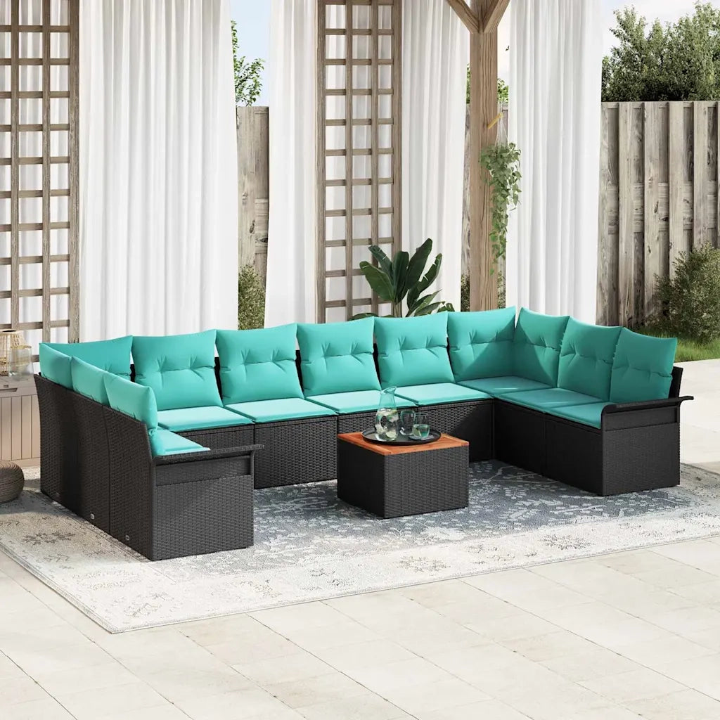 Set Divano da Giardino con cuscino 11 pcs Nero polyrattan