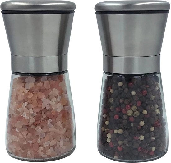 Set di macinatore di pepe e sale - Macinatore ceramico regolabile - 180 ml - Macinatore di sale e pepe in vetro - Adatto per macinatore di chili - Ristoranti e cucine