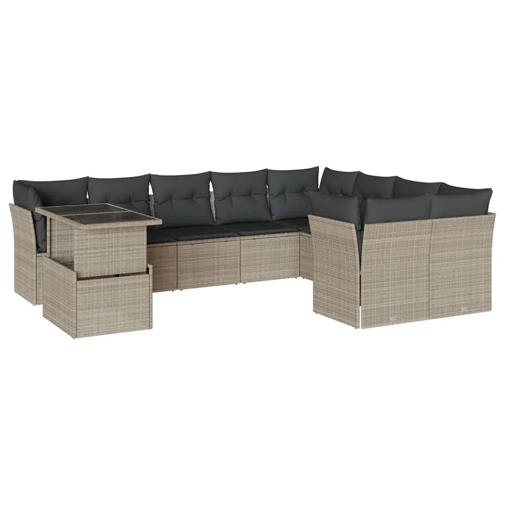 Set Divano Giardino 10 pz con Cuscini Grigio Chiaro Polyrattan