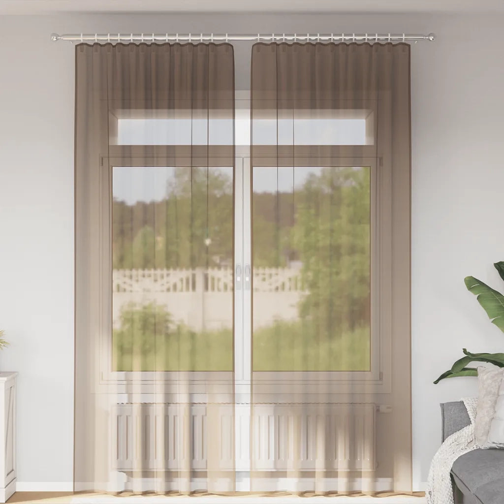 vidaXL Tende in Voile con Tasche per Aste 2 pz Marrone Chiaro